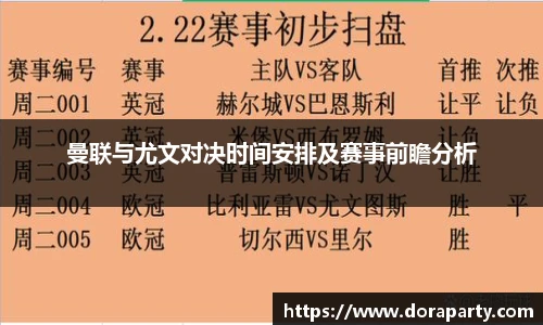 曼联与尤文对决时间安排及赛事前瞻分析